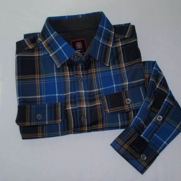 Swiss Tech Blue Plaid Flannel Button Shirt Multicolor Sz Small S 34 36 - Picture 1 of 15